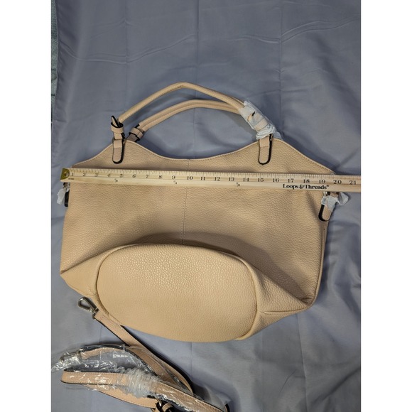 NWOT Beige Faux Leather Hobo Satchel Bag Tassel Zip Pockets Crossbody Strap